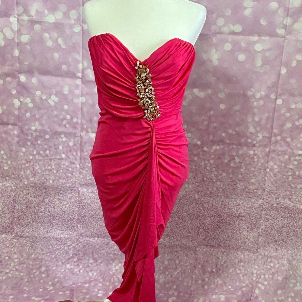 NWT Badgley Mischka strapless with sequin/rhinestone cascade PROM CRUISE GALA - Picture 9 of 16
